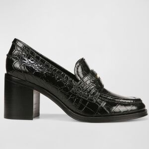 Veronica Beard Black Croc-Embossed Loafers